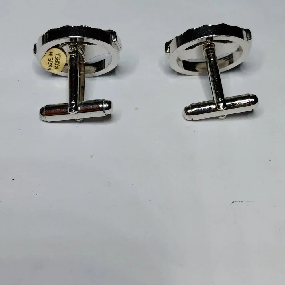 Vintage-Style Red & Clear Rhinestone Cufflinks Silver Tone 1